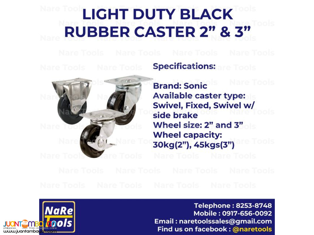 SONIC Light Duty Black Rubber Caster Wheel