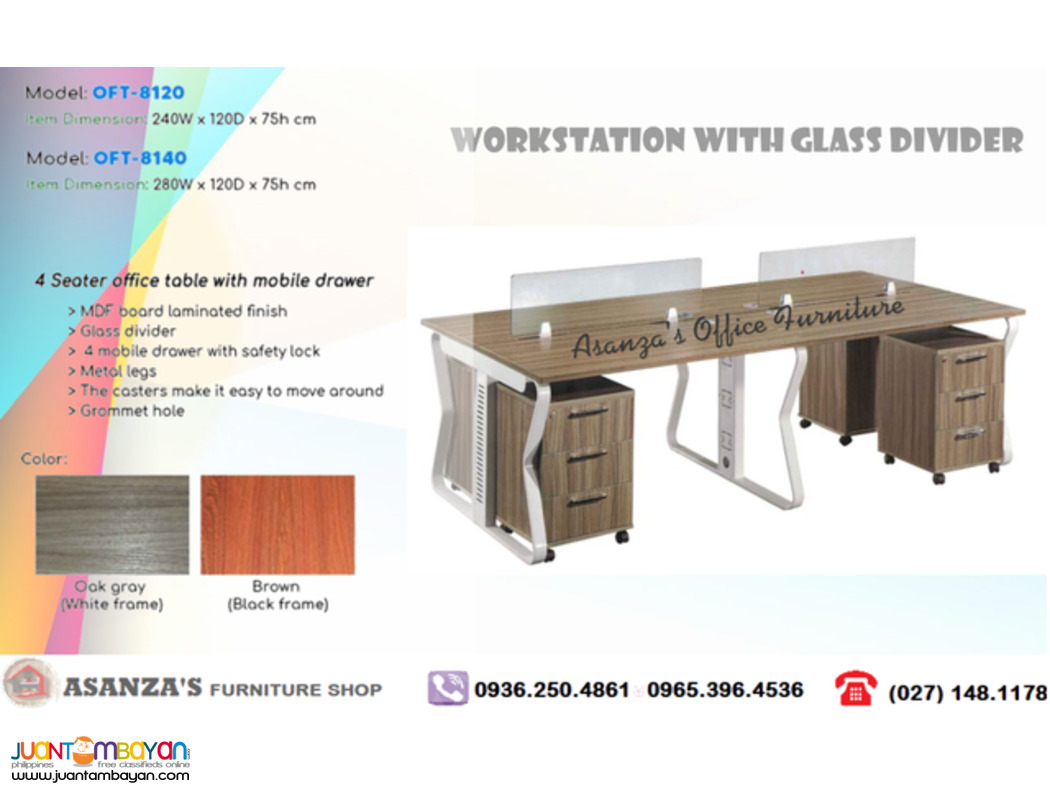 MODERN DESIGN | WORKSTATION W/ GLASS SCREEN DIVIDER | FACTORY PRICE