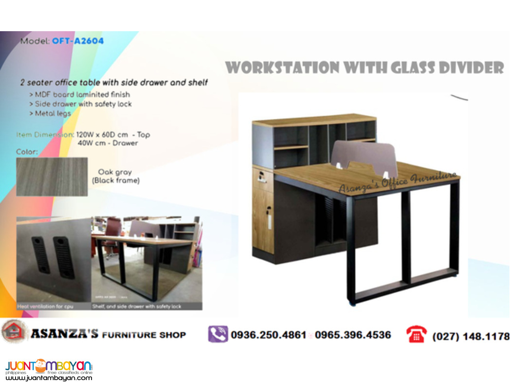 MODERN DESIGN | WORKSTATION W/ GLASS SCREEN DIVIDER | FACTORY PRICE