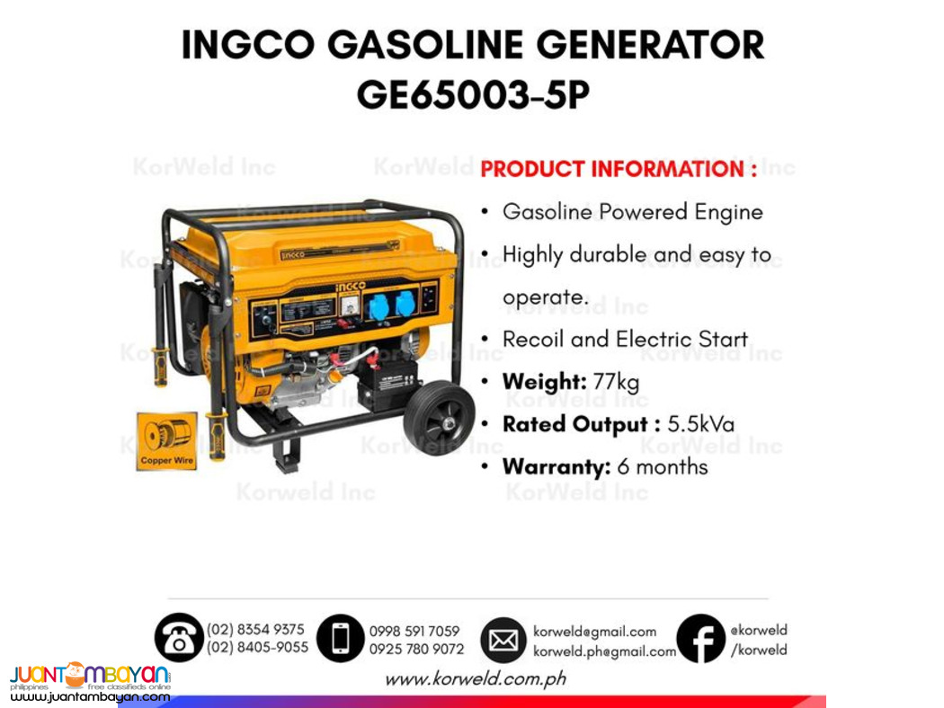 Generator - Gasoline & Diesel Type (3kva up to 55kva)