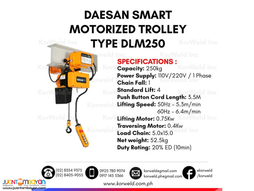 Smart Electric Hoist with Motorized Trolley 250kgs.