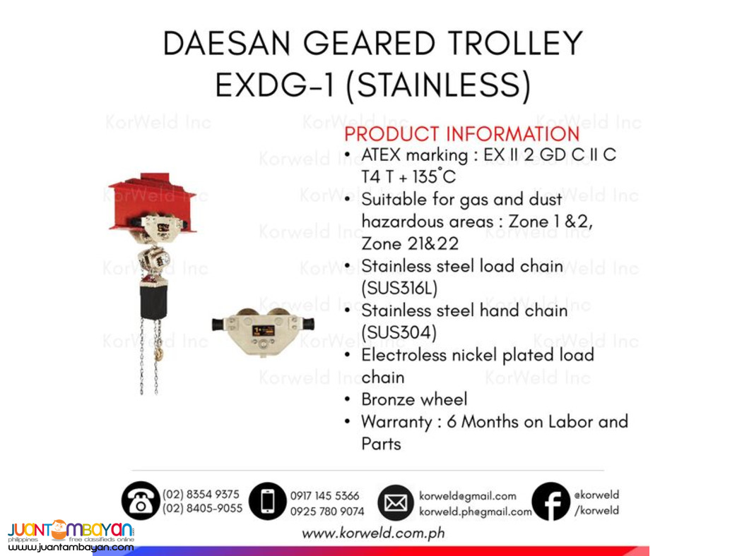 Spark Resistant Geared Travelling Trolley