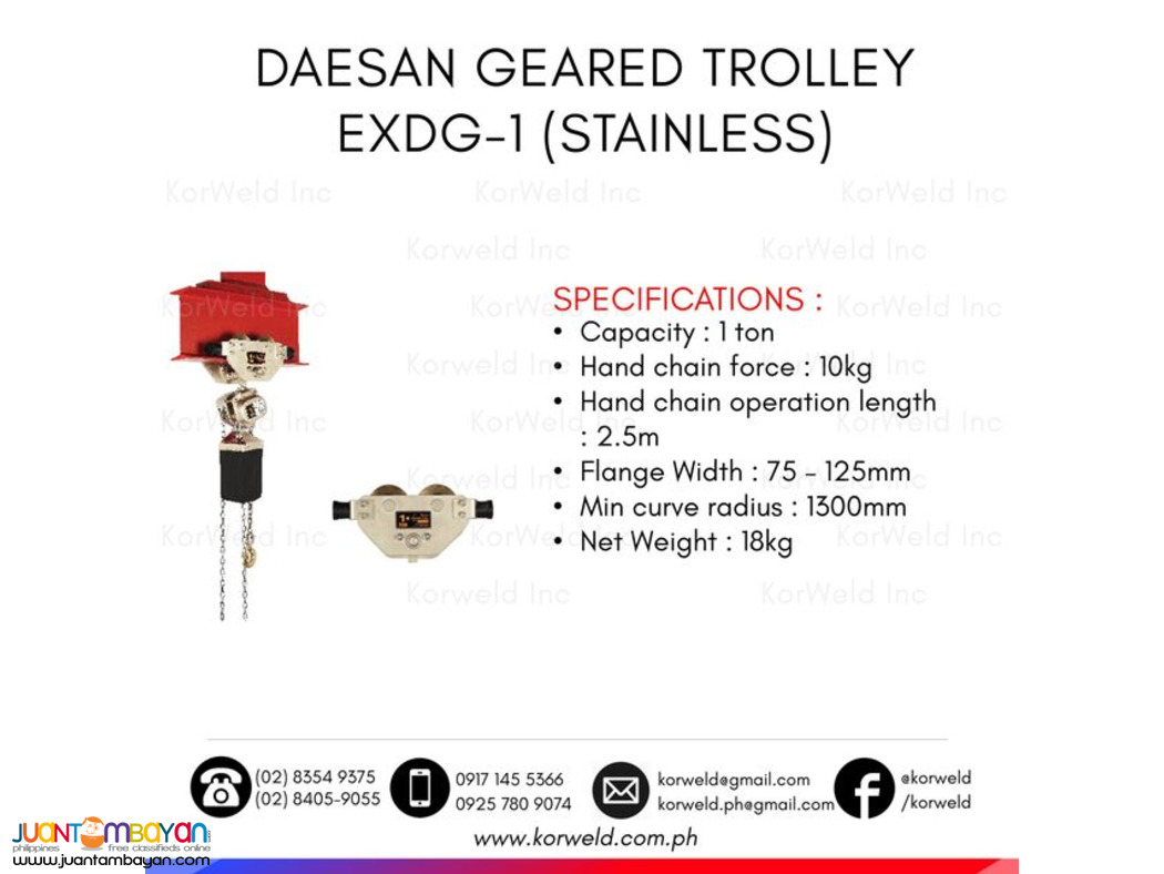 Spark Resistant Geared Travelling Trolley