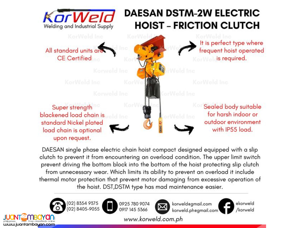 Motorized Trolley Electric Chain Hoist 2 Tons