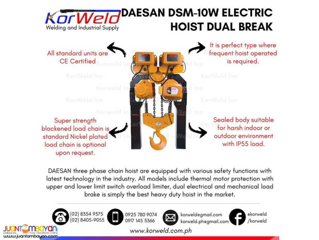 DSM-10W DAESAN Motorized Trolley Electric Hoist 10 Tons