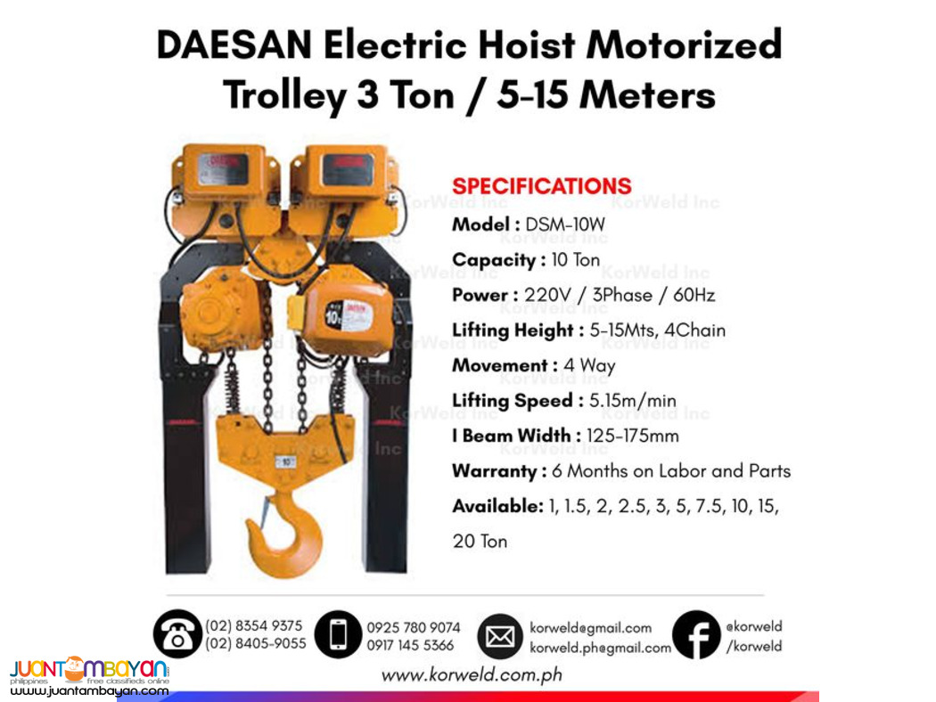 DSM-10W DAESAN Motorized Trolley Electric Hoist 10 Tons