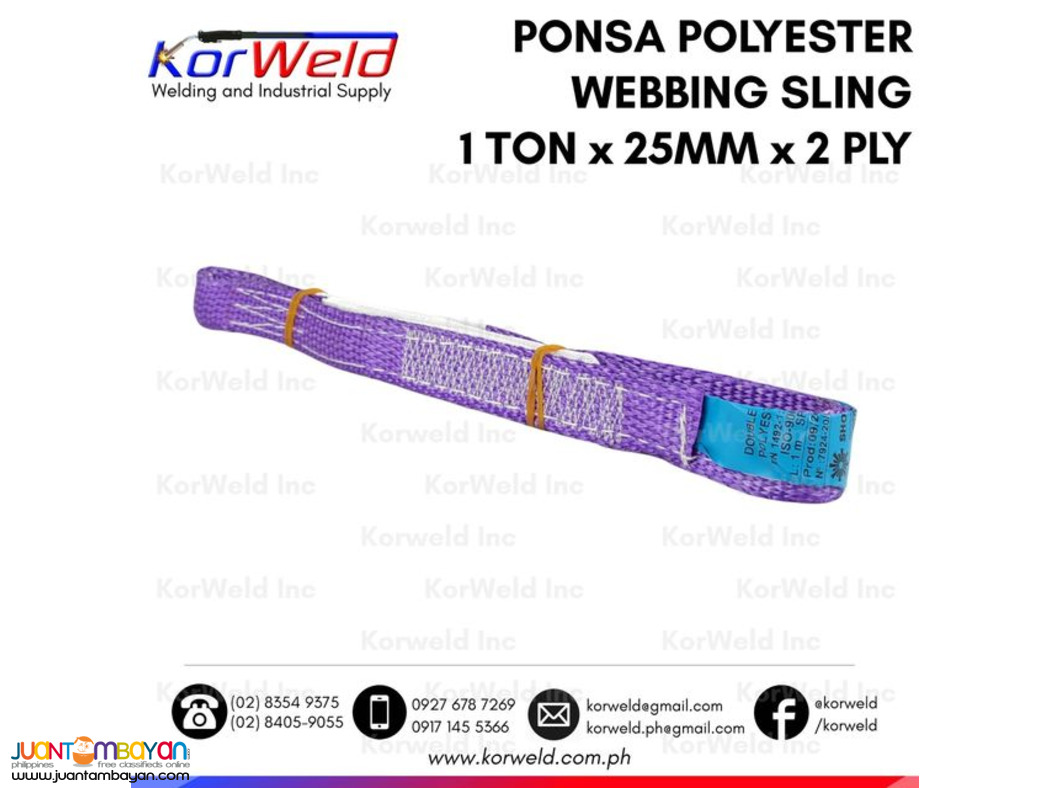 Ponsa Polyester Webbing Sling 1 ton x 25mm x 2 ply