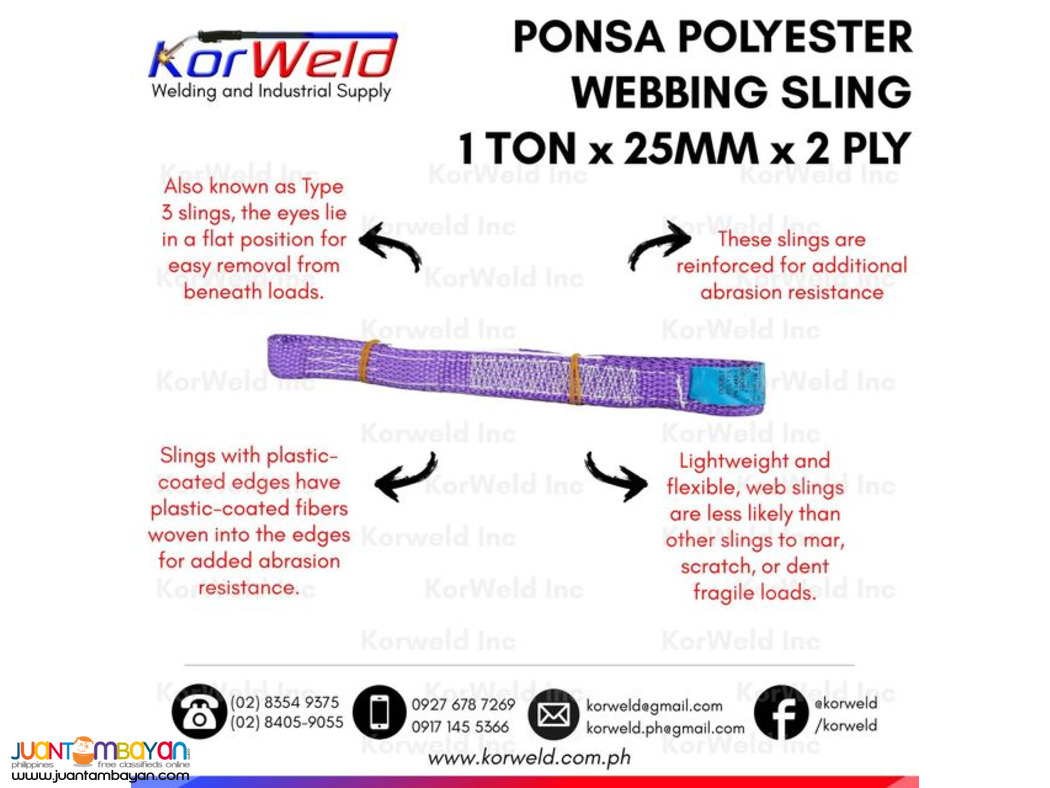 Ponsa Polyester Webbing Sling 1 ton x 25mm x 2 ply