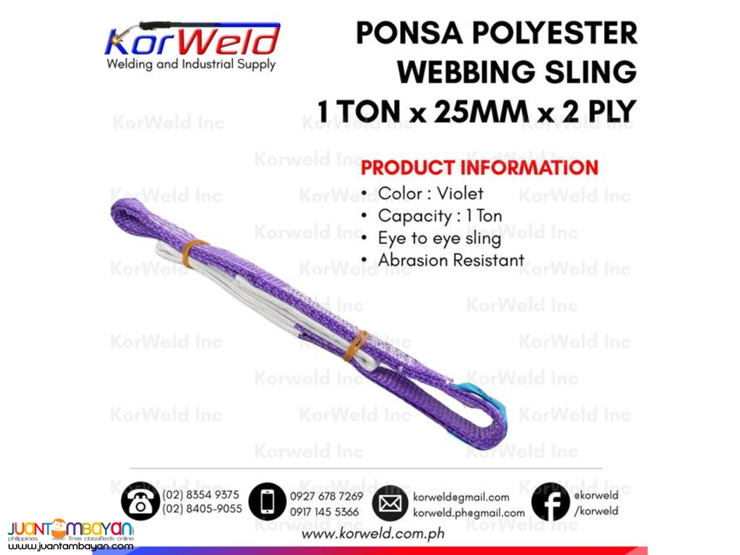 Ponsa Polyester Webbing Sling 1 ton x 25mm x 2 ply