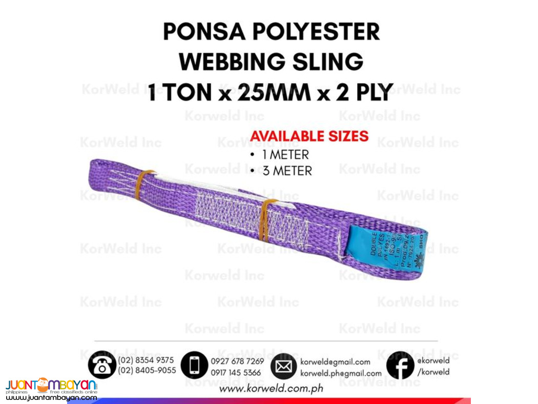 Ponsa Polyester Webbing Sling 1 ton x 25mm x 2 ply