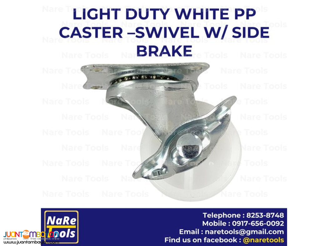 Light Duty White PP Caster - Swivel w/ Side Brake (WPPB)