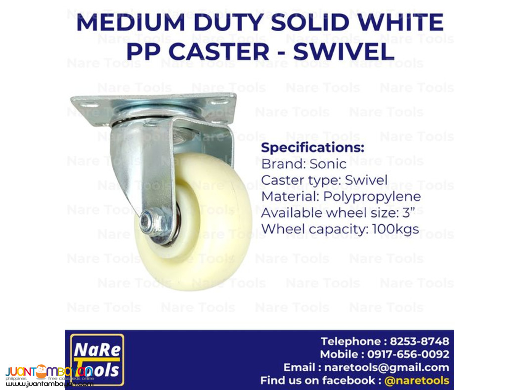 Medium Duty Solid White PP Caster - Swivel (SWPPS)