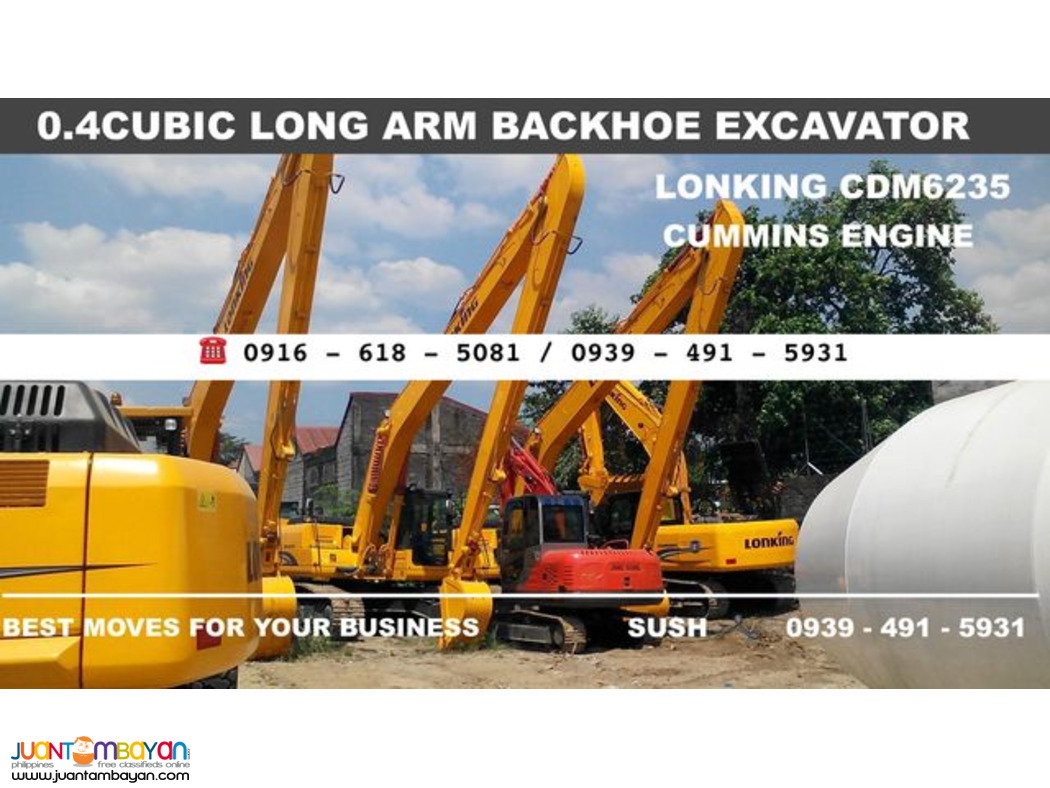 0.4cubic Long Arm Backhoe excavator lonking cdm6235 cummins engine