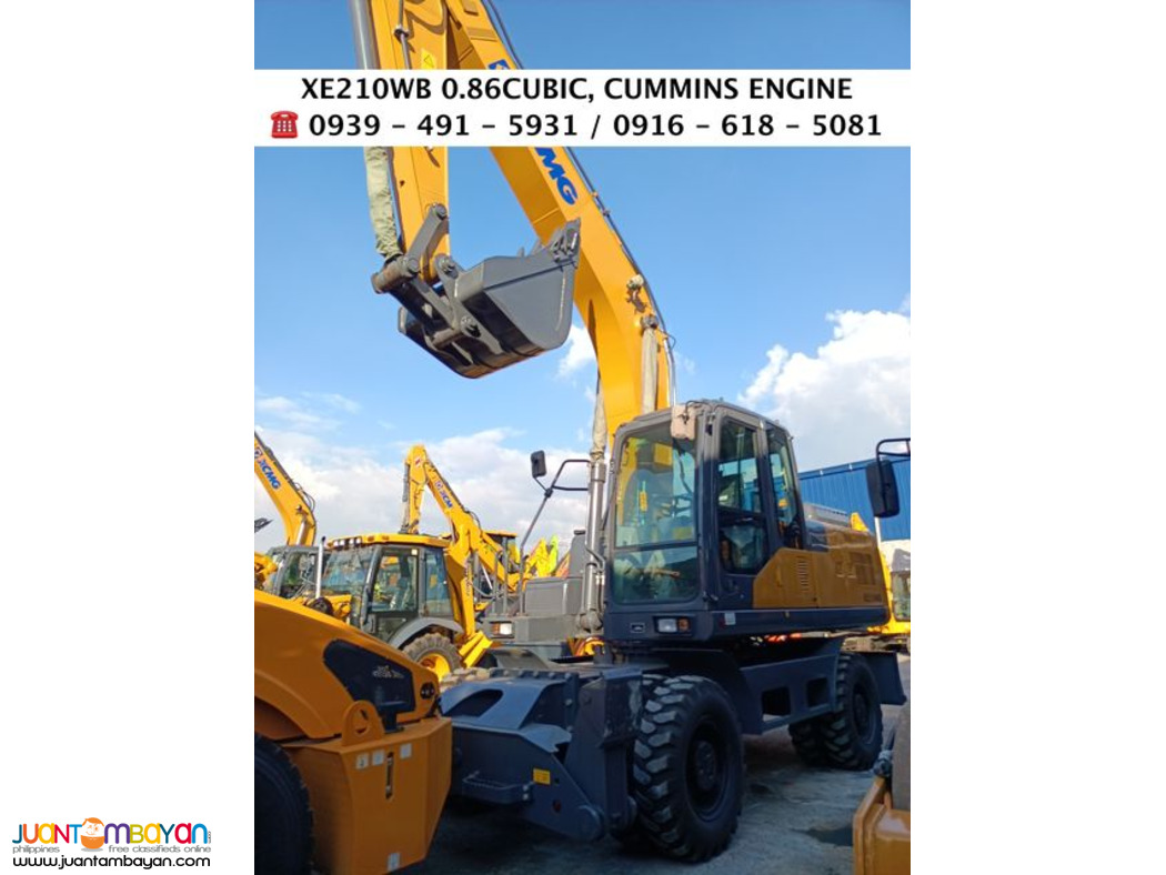 xe210wb 0.86cubic backhoe wheel type with dozer cummins engine