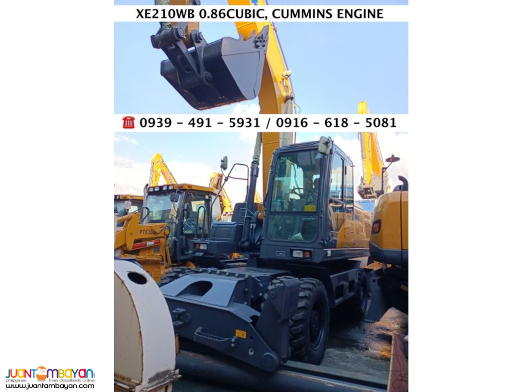 xe210wb 0.86cubic backhoe wheel type with dozer cummins engine