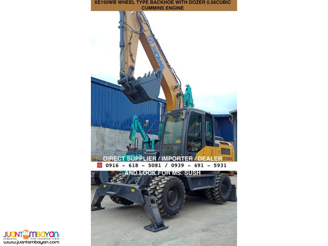 0.58cubic backhoe excavator wheel type cummins engine xcmg xe150wb