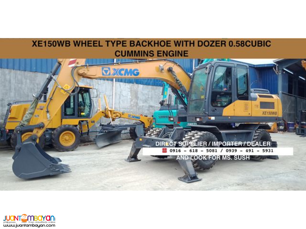 0.58cubic backhoe excavator wheel type cummins engine xcmg xe150wb