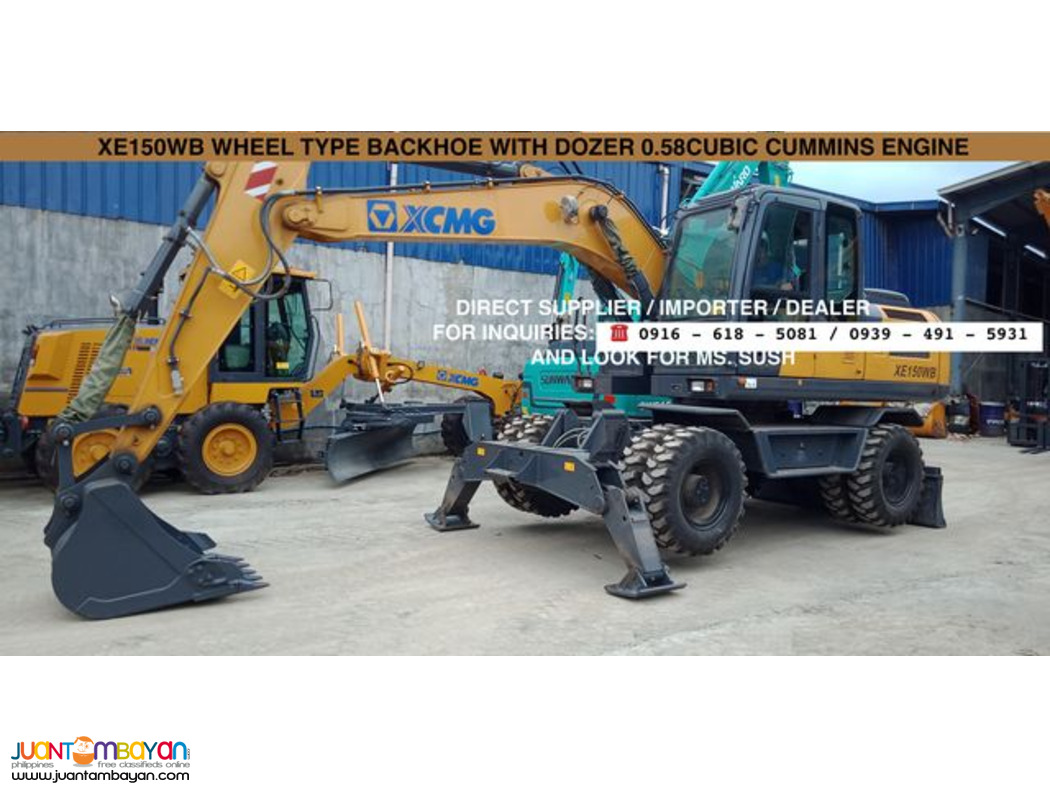 0.58cubic backhoe excavator wheel type cummins engine xcmg xe150wb
