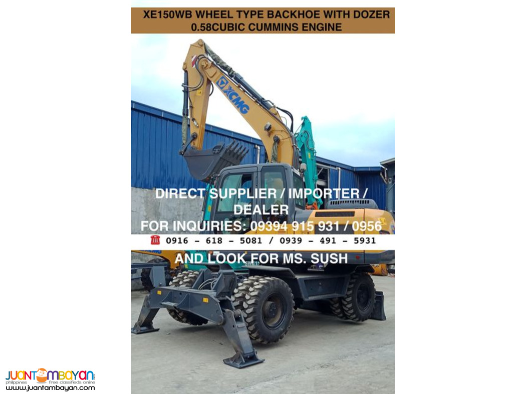 0.58cubic backhoe excavator wheel type cummins engine xcmg xe150wb
