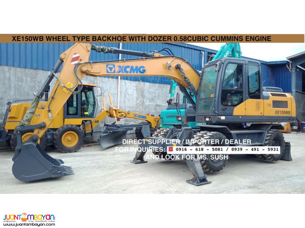 0.58cubic backhoe excavator wheel type cummins engine xcmg xe150wb
