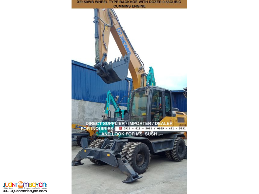 0.58cubic backhoe excavator wheel type cummins engine xcmg xe150wb