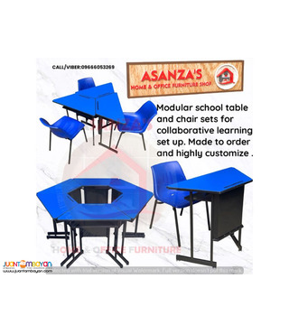Modular school table and chair sets for collaborative learning set up.