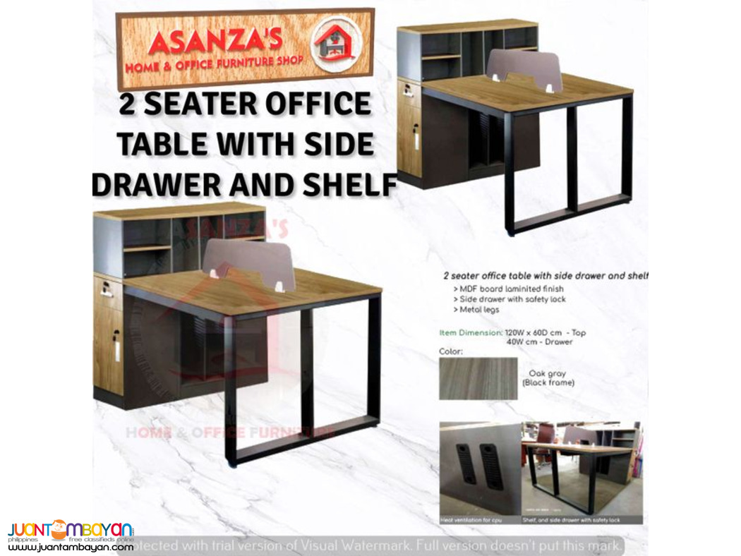 2 SEATER OFFICE TABLE WITH SIDE DRAWER AND SHELF