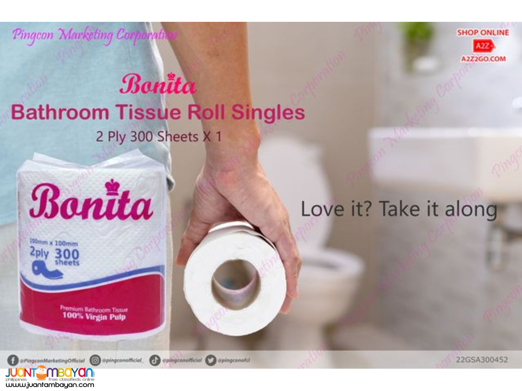 TPSAKURA Bonita Bathroom Tissue Roll Singles | 2 Ply 300 Sheets X 1