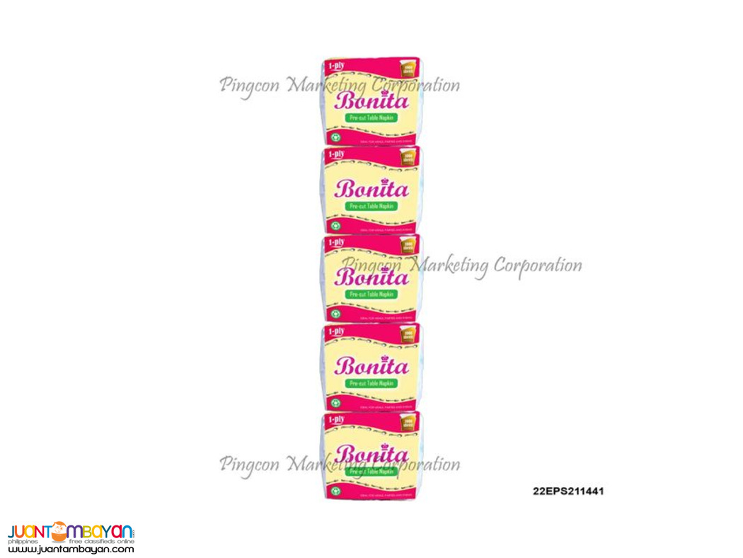 Bonita Pre Cut Table Napkin Mixed Grade | 1 Ply 1000 Sheets X 5