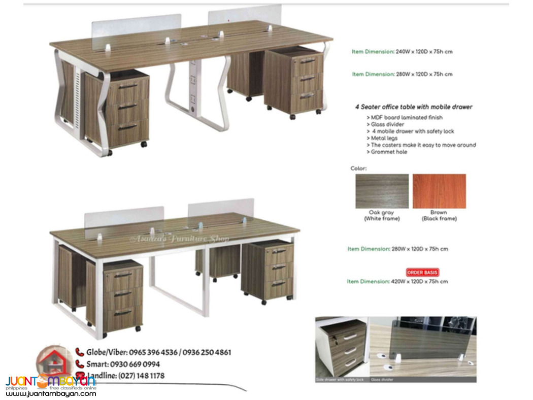 4 SEATER OFFICE DESK W/ MOBILE DRAWER