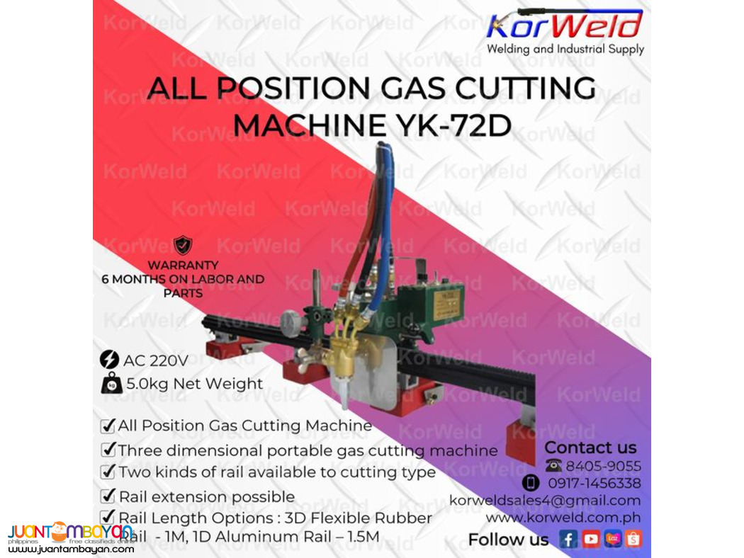 YUKWANG All-Position Gas Cutting Machine YK-72D (with 1D rail)