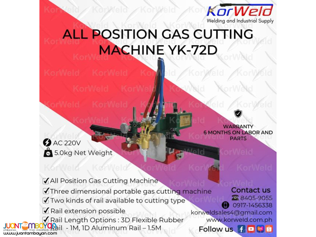 YUKWANG All-Position Gas Cutting Machine YK-72D (with 1D rail)