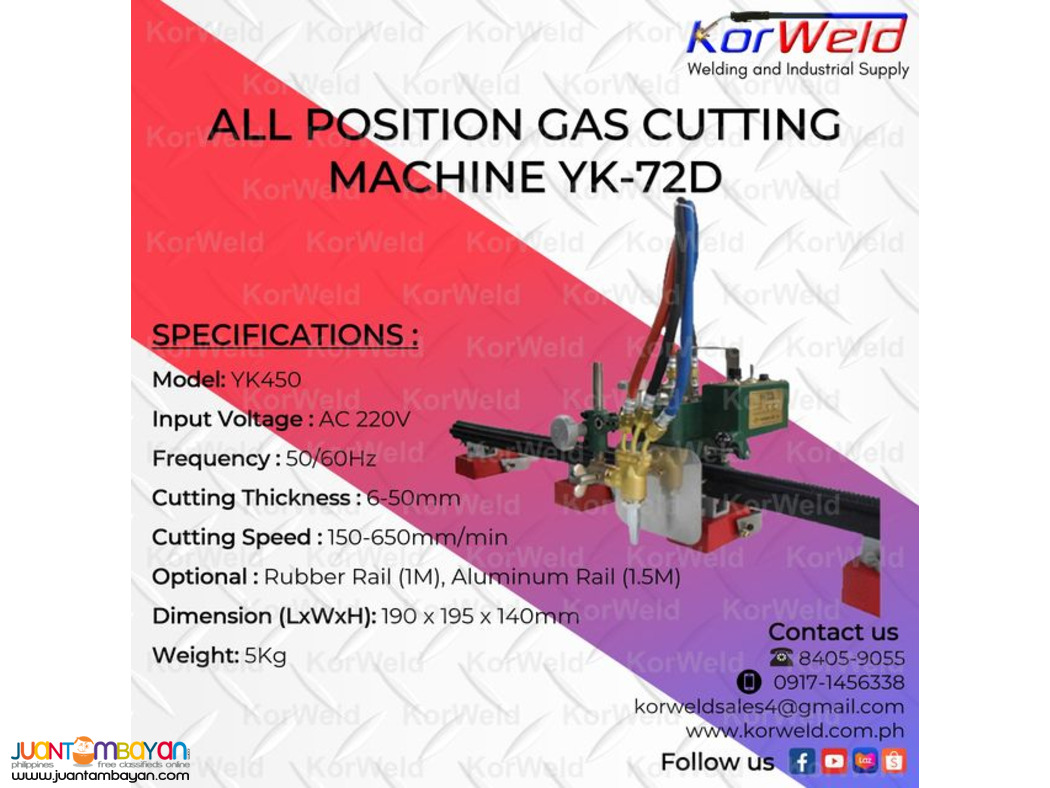 YUKWANG All-Position Gas Cutting Machine YK-72D (with 1D rail)