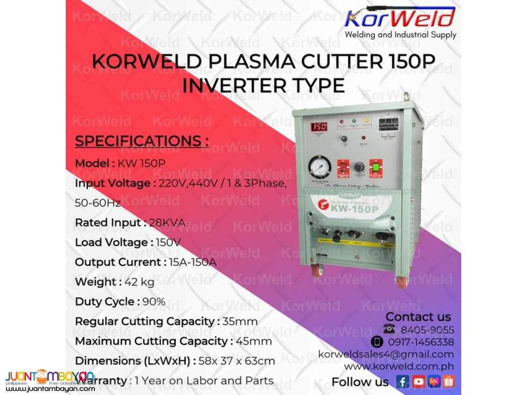 Korweld Plasma Cutter 150P 35-45mm Cutting Capacity 
