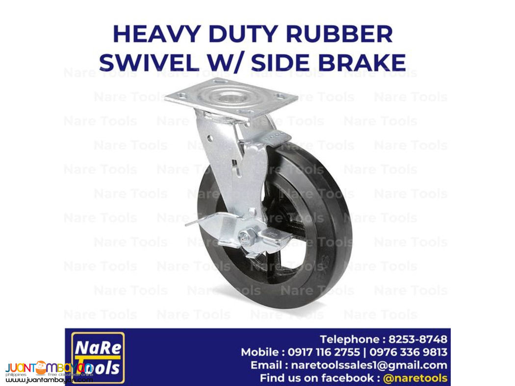 Heavy Duty Rubber Caster - Swivel w/ side brake 4
