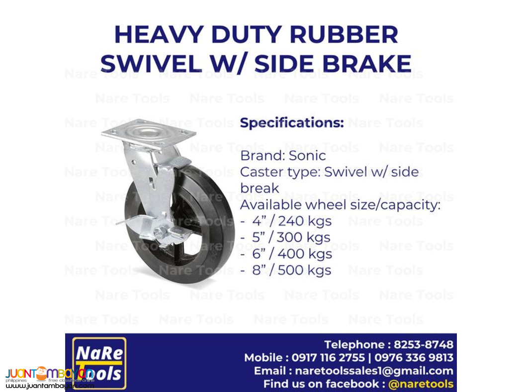 Heavy Duty Rubber Caster - Swivel w/ side brake 4