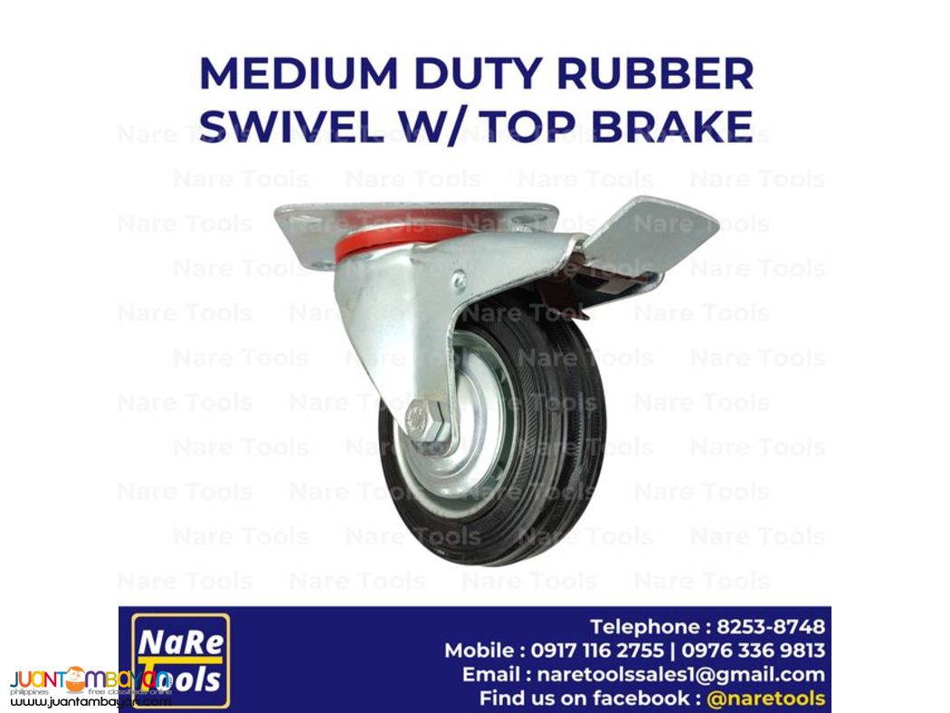 Medium Duty Rubber Swivel w/ Top Brake Caster - 4