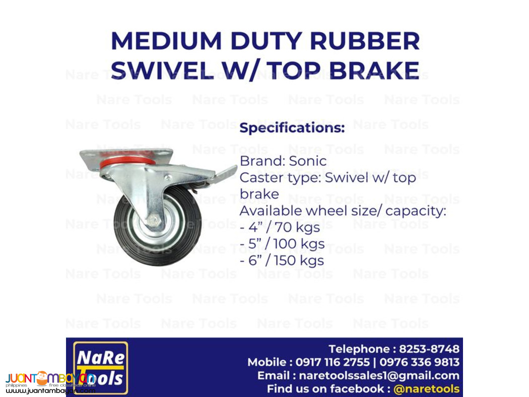 Medium Duty Rubber Swivel w/ Top Brake Caster - 4