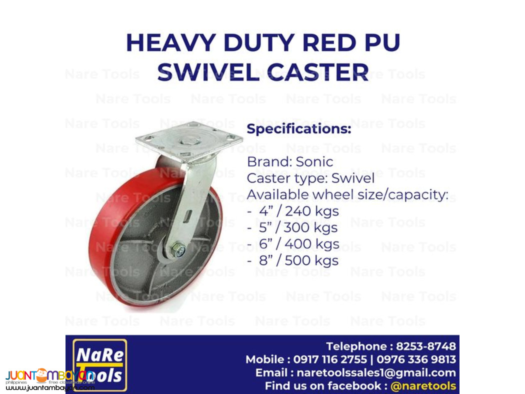 Heavy Duty Red PU Swivel Caster - 4