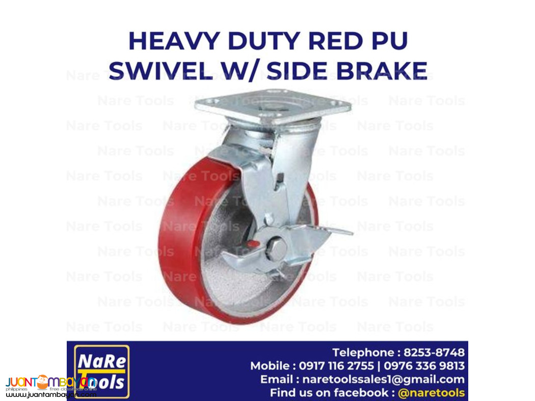Heavy Duty Red PU Caster Swivel w/ brake - 4