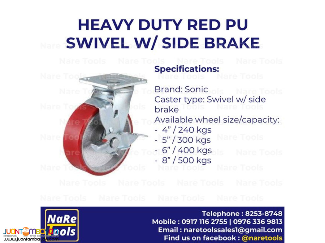 Heavy Duty Red PU Caster Swivel w/ brake - 4
