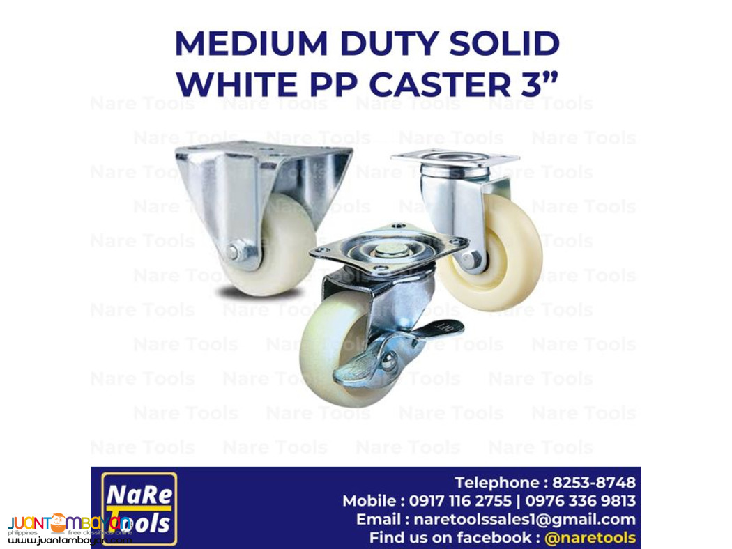 Medium Duty Solid White PP Caster 3