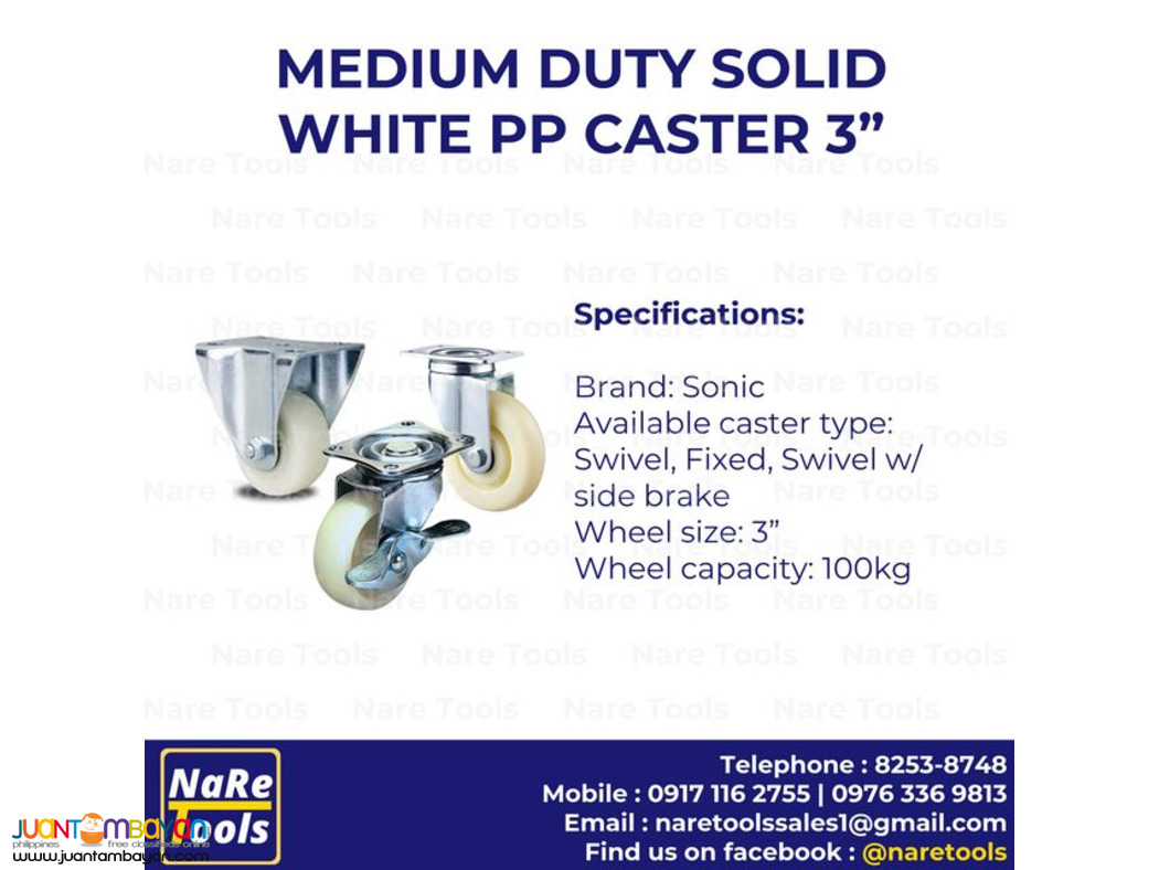 Medium Duty Solid White PP Caster 3