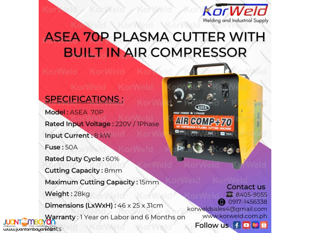 ASEA Plasma Cutter 70P with Built in Air Compressor