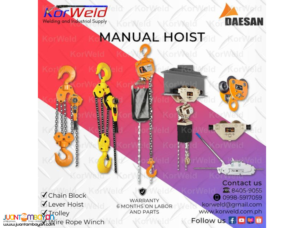 Manual Hoist - Chain Block, Lever Hoist, Trolley, Wire Rope Winch Manual Hoist - Chain Block, Lever Hoist, Trolley, Wire Rope Winch
