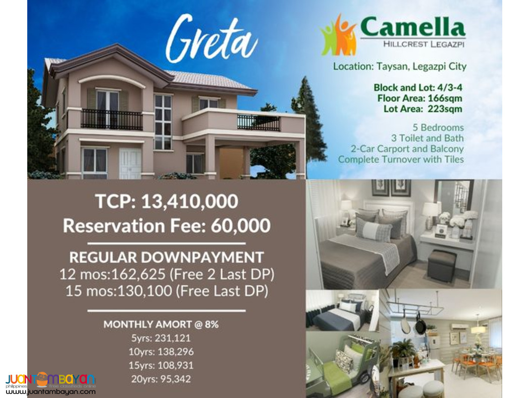 hOUSE AND LOT FOR SALE GRETA MODEL (CAMELLA HILLCREST LEGAZPI)