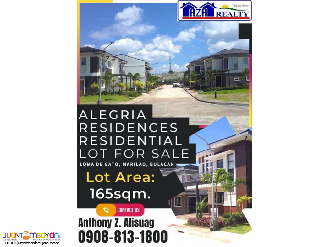 Residential lot For Sale 165sqm. Alegria Residences Bulacan
