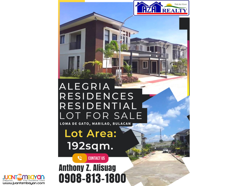 Vacant Lot Only 192sqm. in Marilao Bulacan Alegria Residences