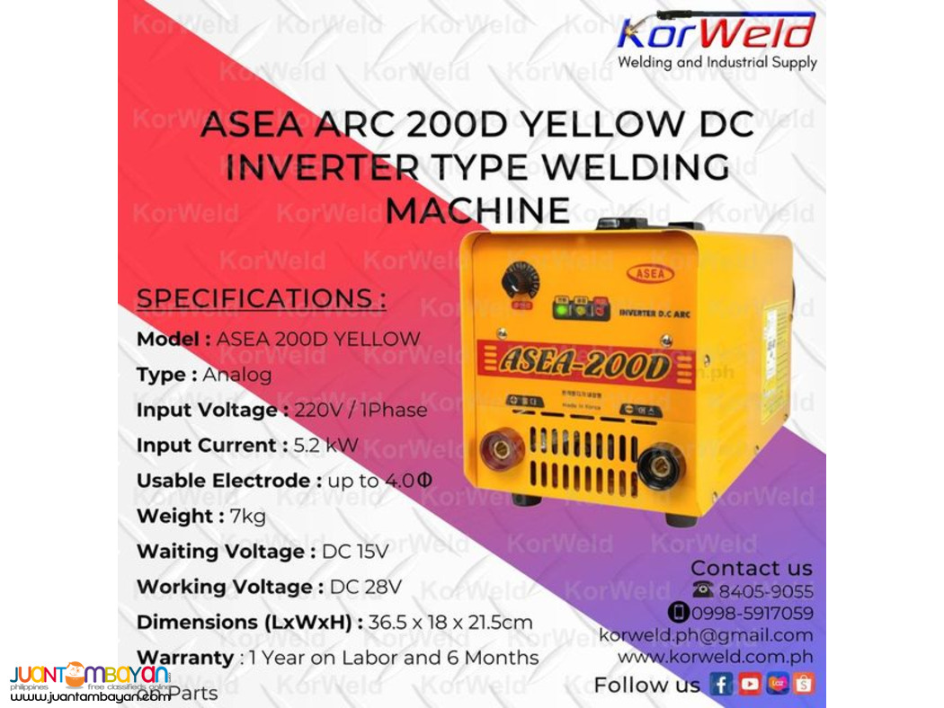 ASEA ARC 200D YELLOW DC INVERTER TYPE WELDING MACHINE