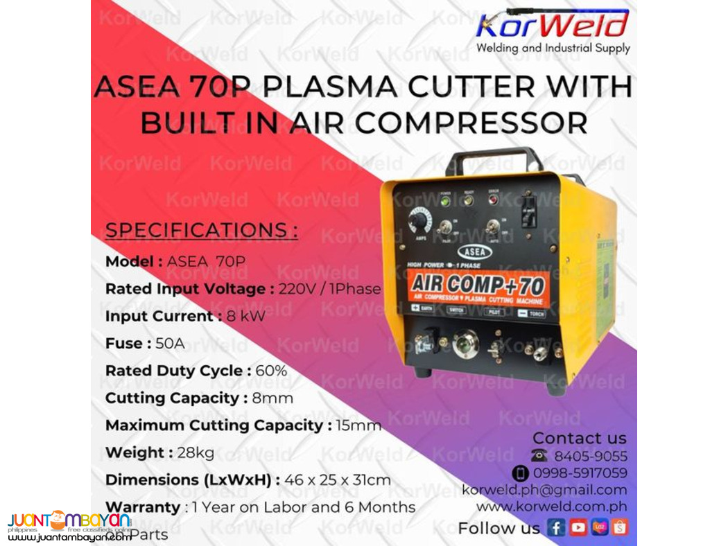 ASEA 70P PLASMA CUTTER W/ BUILT IN AR COMPRESSOR